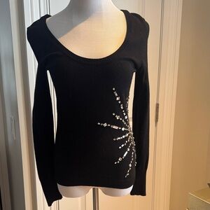 Boston Proper Black Sweater with Crystal Embellishments